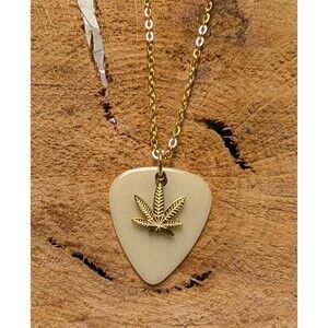 Guitar Pick Necklace with Hemp Leaf, Marijuana Charm, Glow in the Dark, Fun Gift